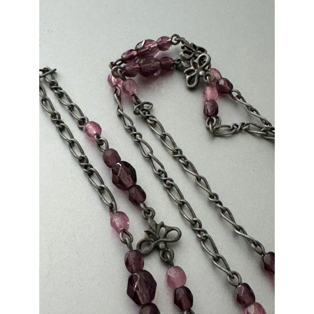 CMC Click My Cords Purple Beaded Eyewear Chain Silver Bow Accents Glasses Cord